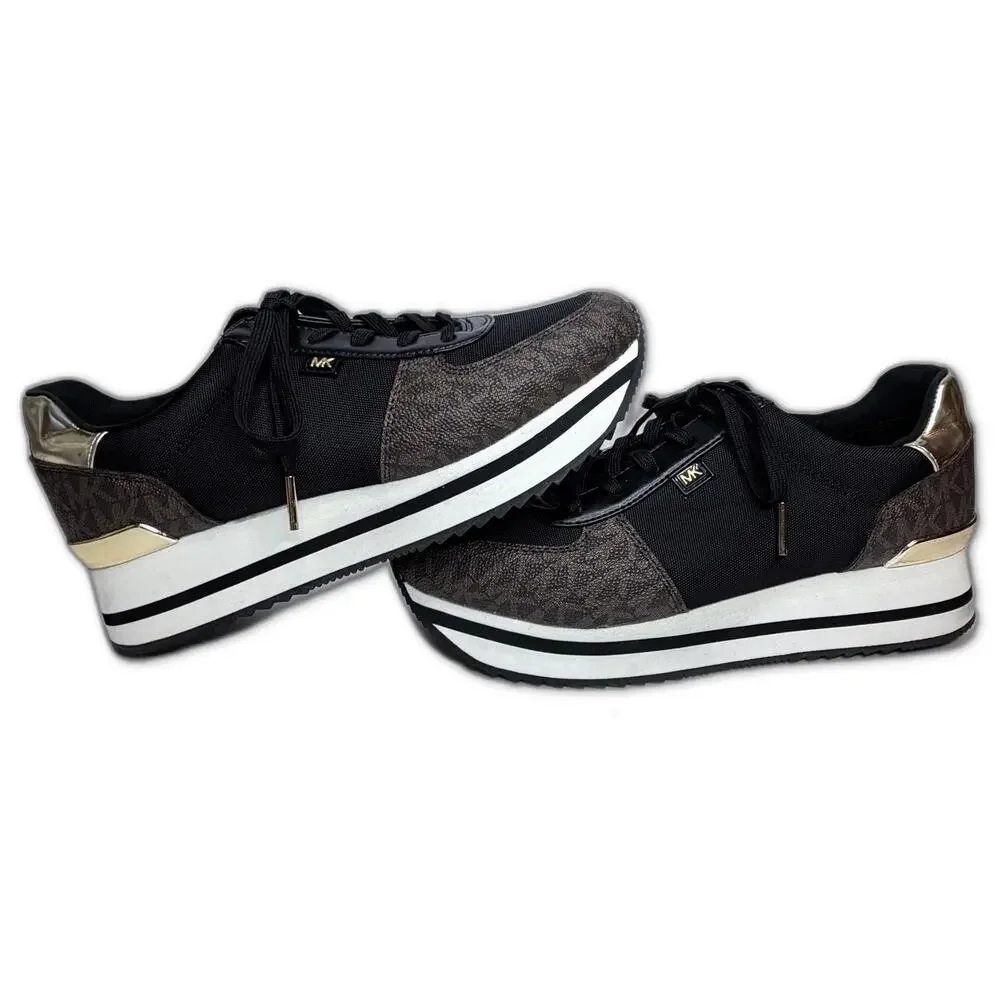 Michael Kors Monique Knit Trainer Running Sneakers Black/Brown Women's Size 7.5M